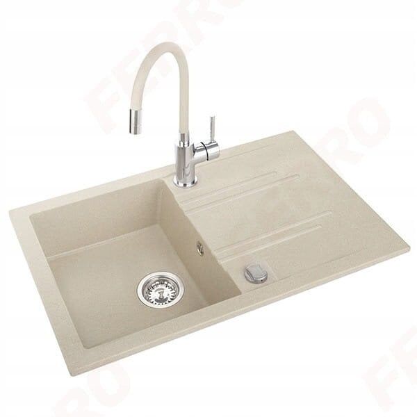 FERRO MEZZO sink and FITNESS faucet set, 78 x 48 cm, beige.
