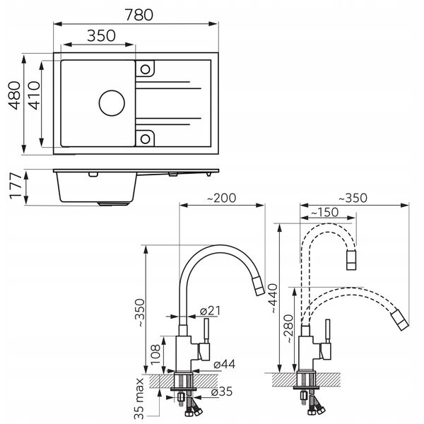 FERRO MEZZO sink and FITNESS faucet set, 78 x 48 cm, beige.