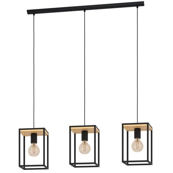 Pendant lamp EGLO LIBERTAD, 3xE27, 70W, black/wood color, 18x88x110cm