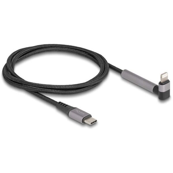 Delock Daten- und Ladekabel USB Type-C zu Lightning fur iPhone, iPad, iPod gewinkelt mit Standerfunktion schwarz  1,5 m MFi
