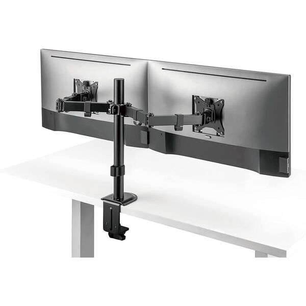 Universal tabletop double monitor stand