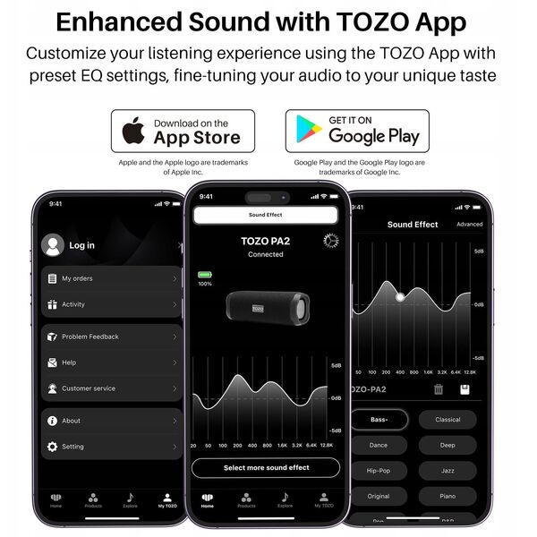 Tozo PA2 BT Portable Bluetooth Speaker Black