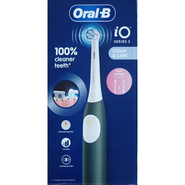Ηλεκτρική Οδοντόβουρτσα Oral-B με Αισθητήρα Πίεσης | iO2 | Επαναφορτιζόμενη | Για ενήλικες | Αριθμός κεφαλών βουρτσίσματος που περιλαμβάνονται 2 | Αριθμός τρόπων βουρτσίσματος δοντιών 3 | Πράσινο του Δάσους