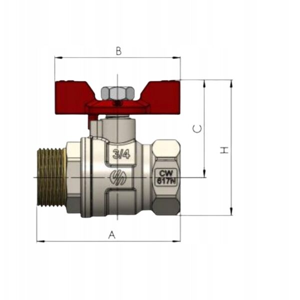 BALL VALVE BUTERFLY HAND 3/4MF