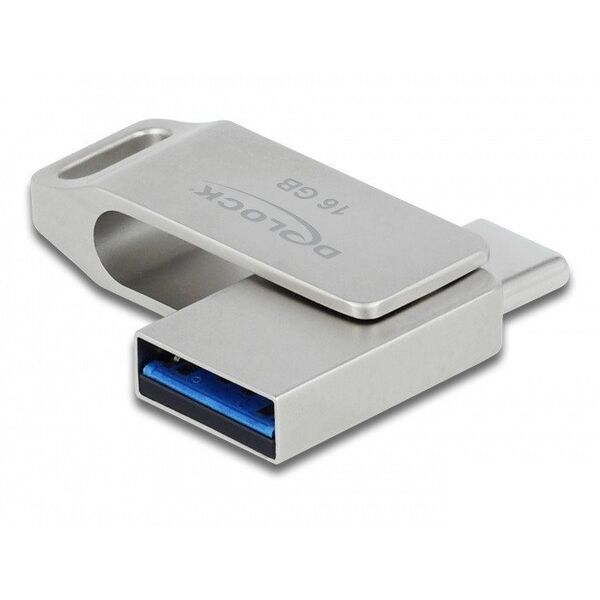 DeLOCK USB 5 Gbps USB-C + Type-A Memory Stick 16 GB - Metal Housing, 16 GB, USB Type-A / USB Type-C, 3.2 Gen 1 (3.1 Gen 1), 117 MB/s, Swivel, Silver