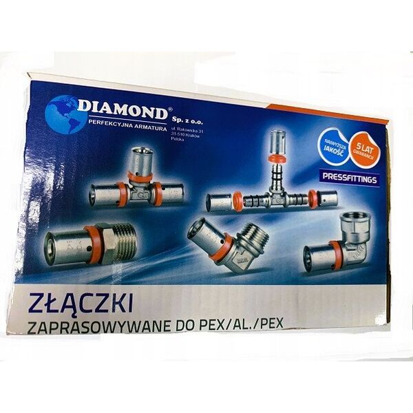 Diamond trójnik zaprasowywany -DZ, PEX-AL-PEX z mosiądzu 1/2"x20x20 FZZ-008.1/2X20X20.TD