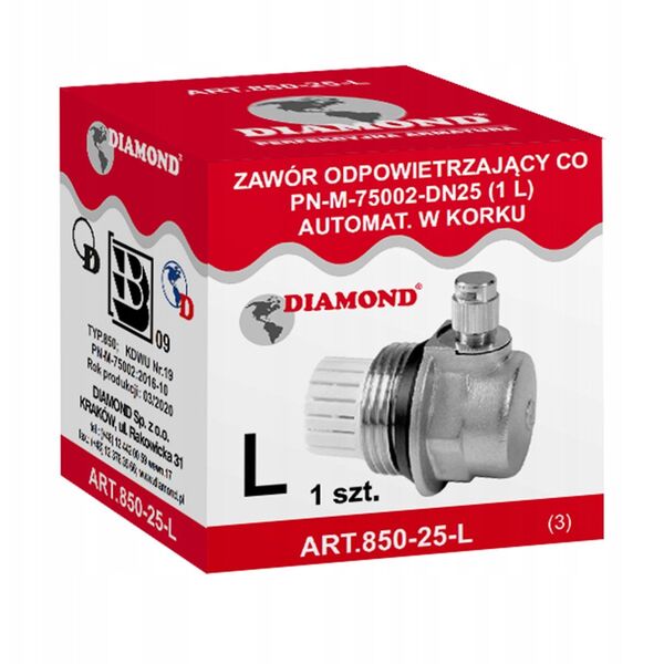 Diamond zawór odpowietrzający C.O. automatyczny w korku 1" ART.850-25-P