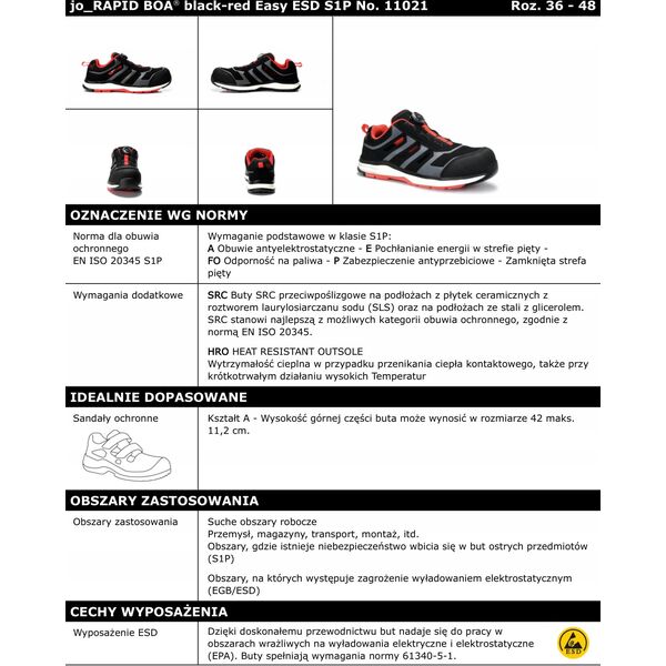Sandals ELTEN Jo Rapid Boa Black Red easy ESD S1P, black 42