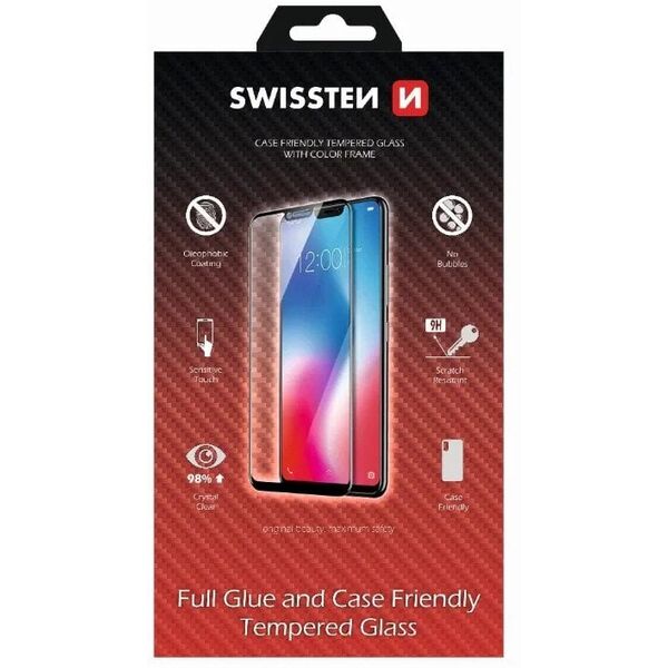 Tempered glass screen protector Swissten, για Apple iPhone XS MAX, μαύρο, φιλικό προς τη θήκη και με χρωματιστό πλαίσιο