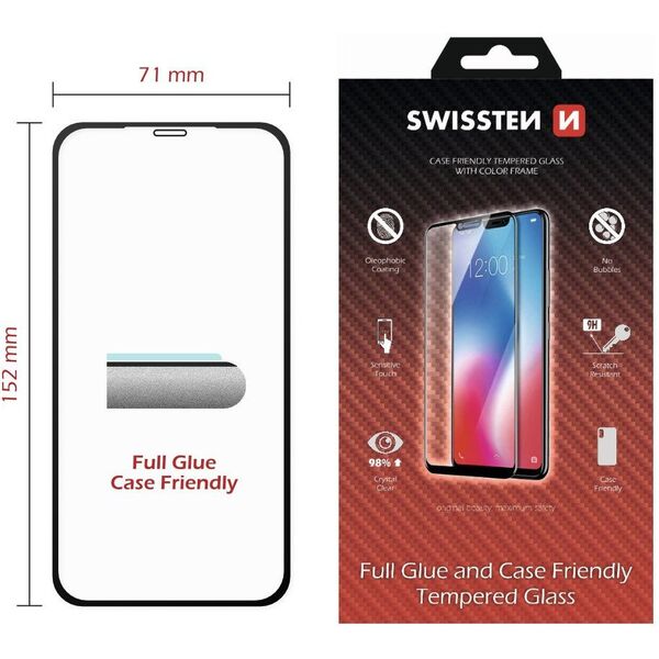 Tempered glass screen protector Swissten, για Apple iPhone XS MAX, μαύρο, φιλικό προς τη θήκη και με χρωματιστό πλαίσιο