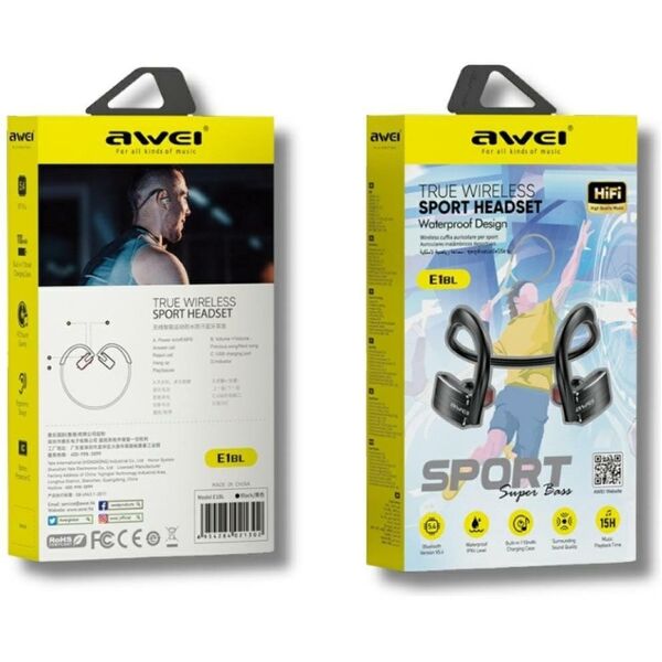 Słuchawki bezprzewodowe AWEI E1BL        Bluetooth sportowe czarny