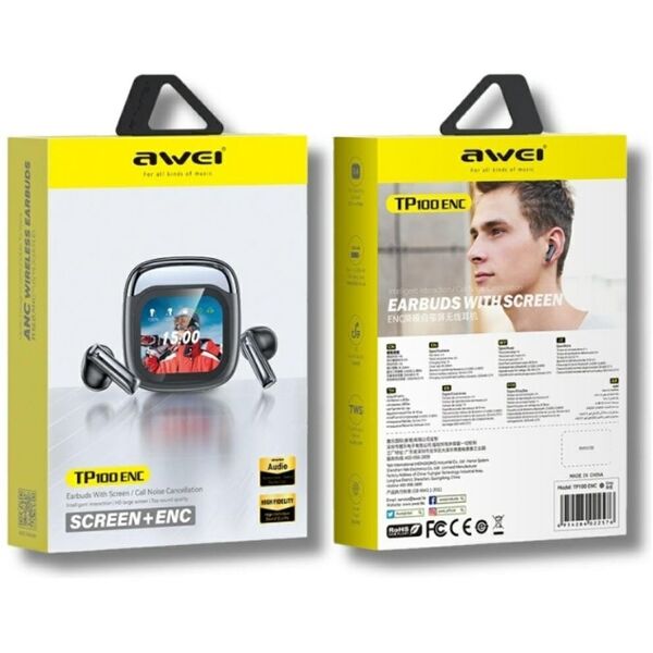 Słuchawki bezprzewodowe AWEI TP100 ENC   Bluetooth 5.4 TWS + stacja dokująca czarny