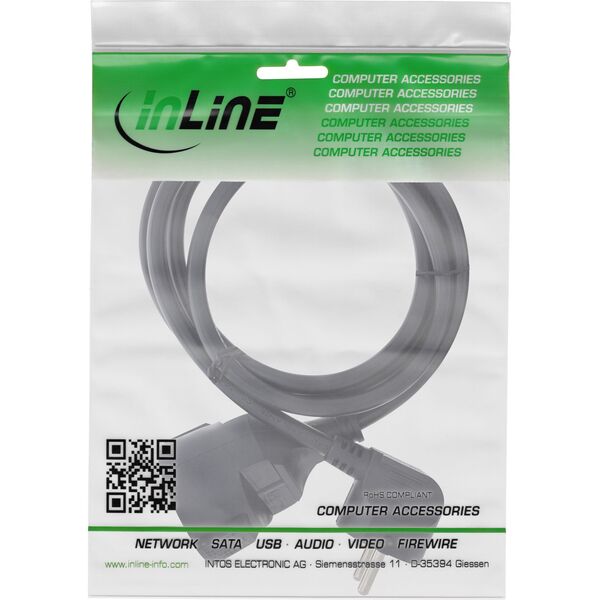InLine® Προέκταση ρεύματος Schutzkontakt Stecker gewinkelt / Buchse, μαύρο, 1m
