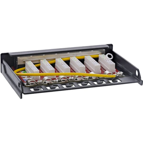 InLine® Patchfeld Cat.6A 0,5HE 6-φορές, Τραπέζι/Τοίχος/Ράγα DIN μαύρο Προστασία από σκόνη