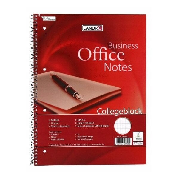 LANDRE Τετράδιο Collegeblock Office A4 με αποσπώμενες σελίδες, καρέ