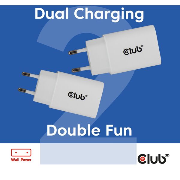 Φορτιστής Club3D Lifestyle USB-C 30Watt, 2 τεμάχια λευκός λιανική