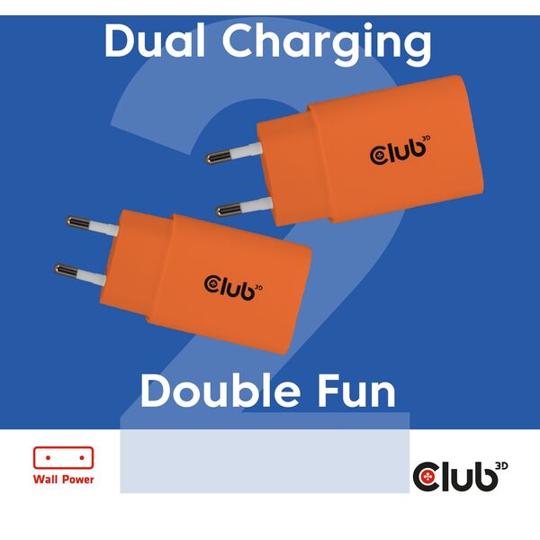 Φορτιστής Club3D Lifestyle USB-C 30Watt, 2 τεμάχια πορτοκαλί λιανικής