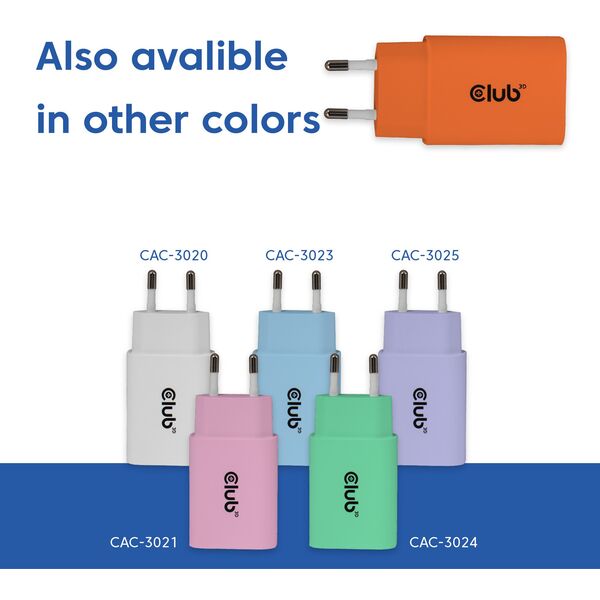 Φορτιστής Club3D Lifestyle USB-C 30Watt, 2 τεμάχια πορτοκαλί λιανικής