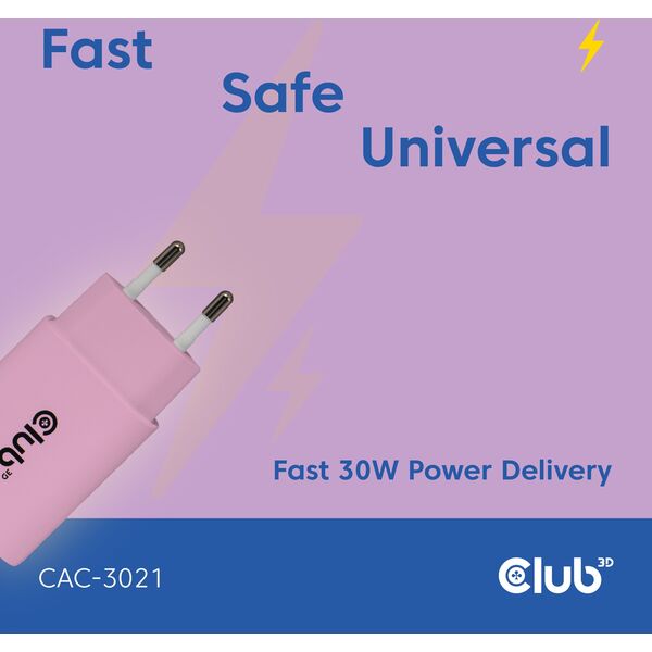 Φορτιστής Club3D Lifestyle USB-C 30Watt, 2 τεμάχια ροζ λιανικής