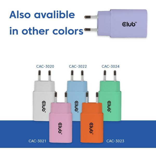 Φορτιστής Club3D Lifestyle USB-C 30Watt, 2 τεμ μοβ λιανική