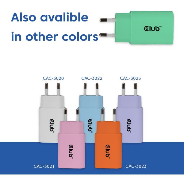 Φορτιστής Club3D Lifestyle USB-C 30Watt, 2 τεμάχια πράσινο λιανικής