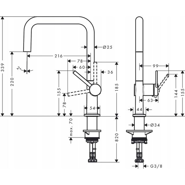 Νιπτήρας βρύσης Hansgrohe Talis M54, U 220, 1jet, 72806800, ανοξείδωτο ατσάλι.