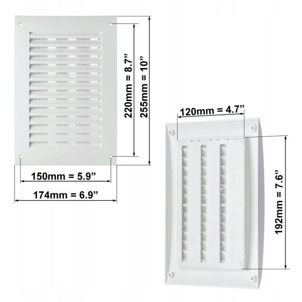 GRILLE PLASTIC ADJUSTABLE 250X170, WHITE