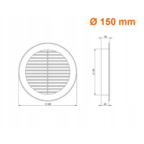 GRILLE VENTILATION D150, WHITE