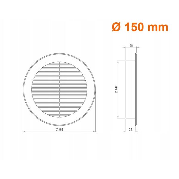 GRILLE VENTILATION D150, GRAY