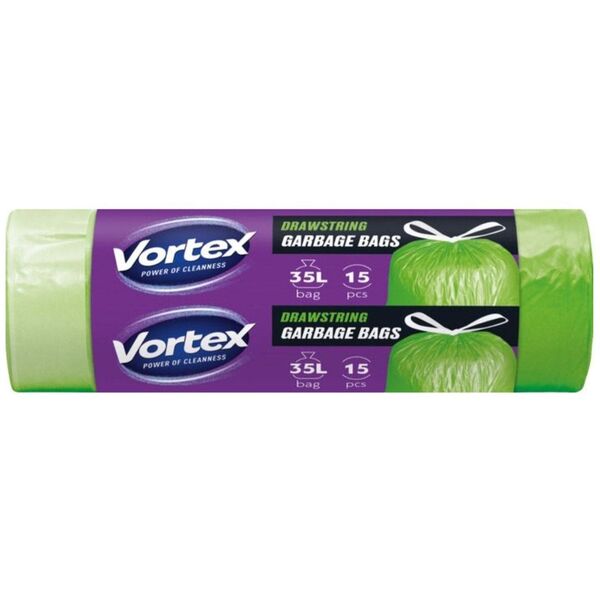 BAGS GARBAG VORTEXDRAWSTR GREN 35L 15PC