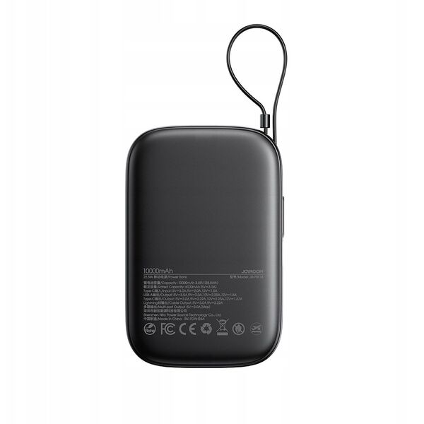Powerbank Joyroom JR-PBF18 22.5W 10000mAh z wbudowanym kablem Lightning + kabel USB-C 0.25 cm  - czarny