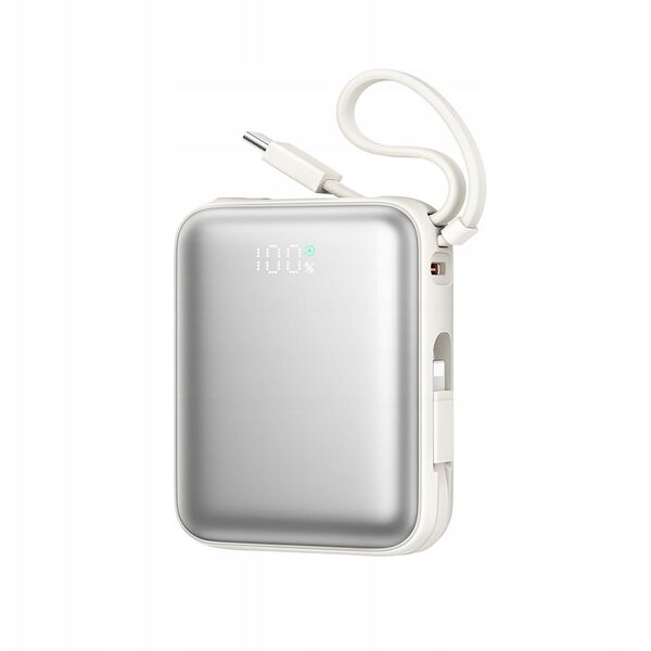 Powerbank Joyroom JR-PBF27 10000mAh 22.5W z wbudowanymi kablami USB-C i Lightning - biały