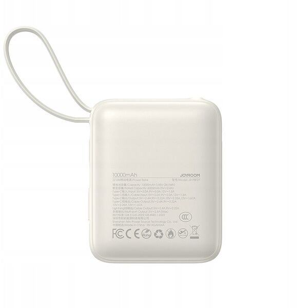 Powerbank Joyroom JR-PBF27 10000mAh 22.5W z wbudowanymi kablami USB-C i Lightning - biały