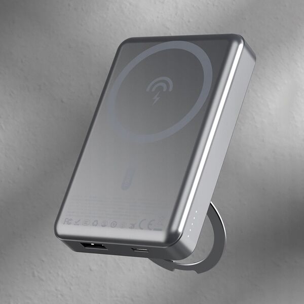 Powerbank Dudao K28 10000mAh PD 22.5W z MagSafe z metalową obudową i pierścieniem-podstawką - szary