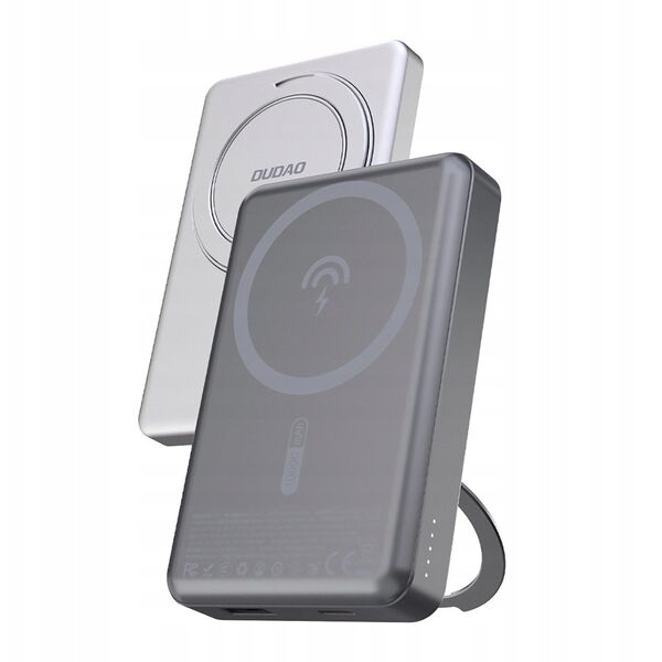 Powerbank Dudao K28 10000mAh PD 22.5W z MagSafe z metalową obudową i pierścieniem-podstawką - szary