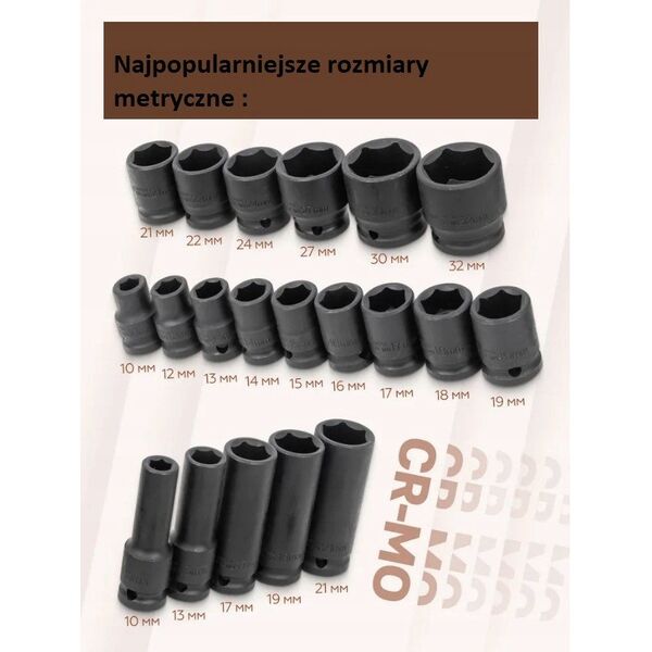 Σετ καρυδάκια κρούσης 1/2" 22τεμ. (10-32mm) (6-γωνιακά)