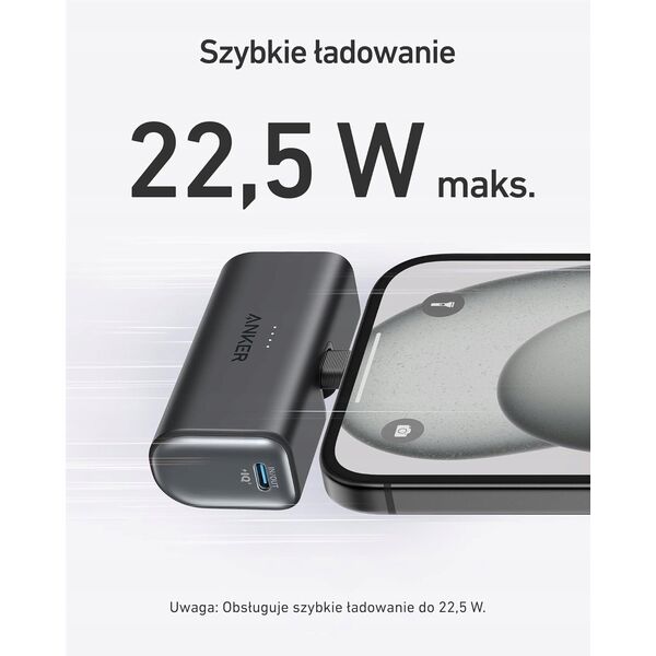 Anker Nano - Powerbank - 5000 mAh - 22.5 Watt - 3 A (24 pin USB-C) - Schwarzer Stein