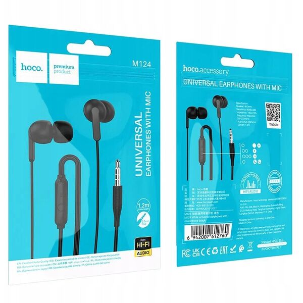 HOCO słuchawki przewodowe Jack 3,5 mm z mikrofonem M124 białe