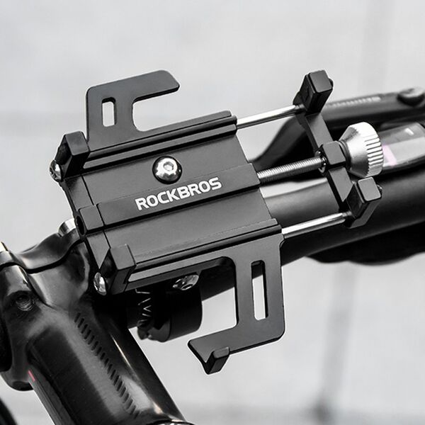 RockBros Uchwyt rowerowy na kierownicę do telefonu ze stopu aluminium - czarny Uchwyt rowerowy na kierownicę do telefonu ze stopu aluminium - czarny