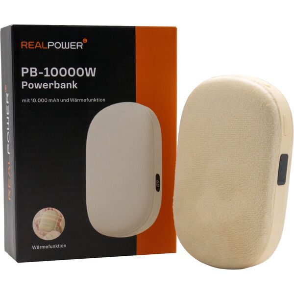 RealPower Powerbank PB-10000W,10000 mAh,μπεζ,λειτουργία θέρμανσης