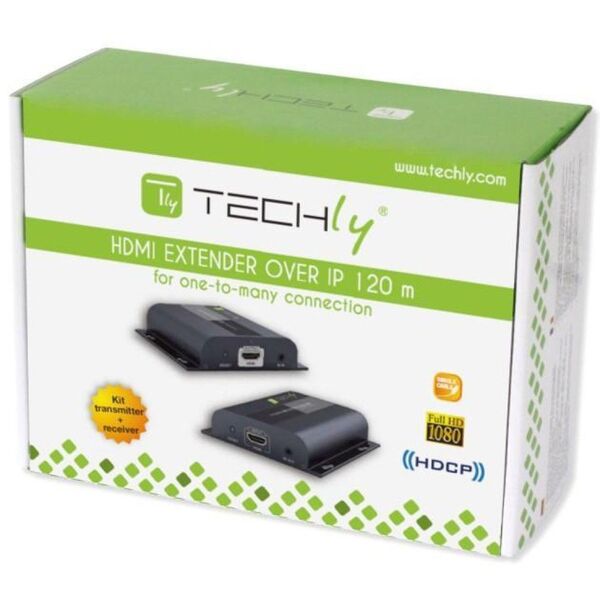 TECHLY HDBitT HDMI Extender Set Αποστολέας και Δέκτης μέσω IP μέσω καλωδίου δικτύου Cat5/5e/6 έως 80-120m μήκος μετάδοσης