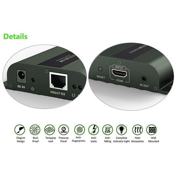 TECHLY HDBitT HDMI Extender Set Αποστολέας και Δέκτης μέσω IP μέσω καλωδίου δικτύου Cat5/5e/6 έως 80-120m μήκος μετάδοσης