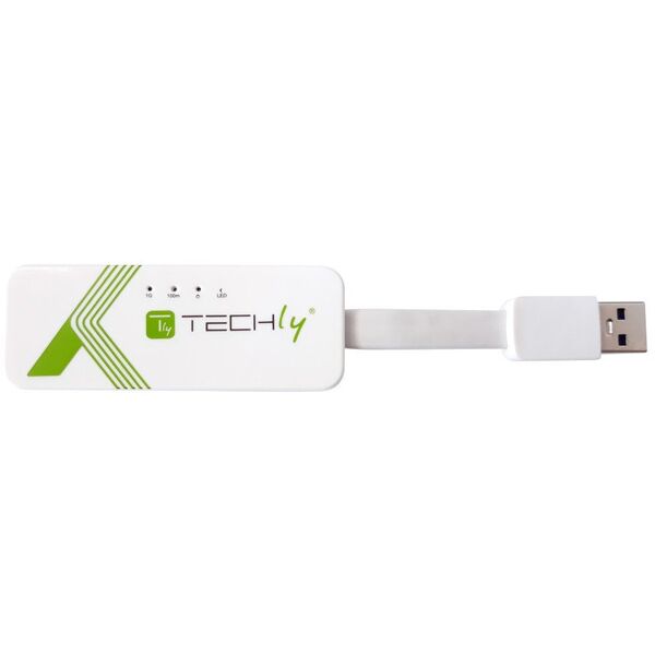 Προσαρμογέας TECHLY USB3.0 RJ45 Weiss USB Stecker Typ A am Kabel auf RJ45 Netzgeschwindigkeit 10/100/1000 MBit/s