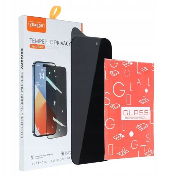 Szkło Hartowane 6D Pro Veason Privacy Glass - do Iphone 16 czarny