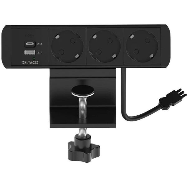 Πολύπριζο DELTACO, 3 υποδοχές, 1x21W A+C φορτιστής USB, σύνδεση GST18