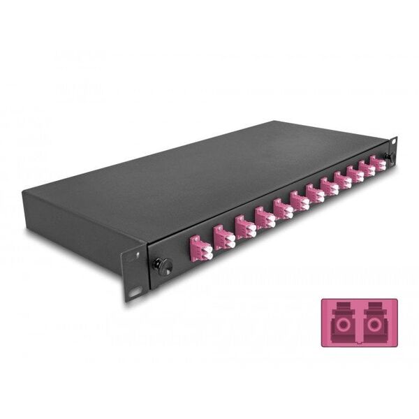 DELOCK 48,26cm 19 ιντσών LWL Σπλίς κουτί 12 x LC Duplex OM4 1HE έτοιμο για σπλίς πλήρως εξοπλισμένο