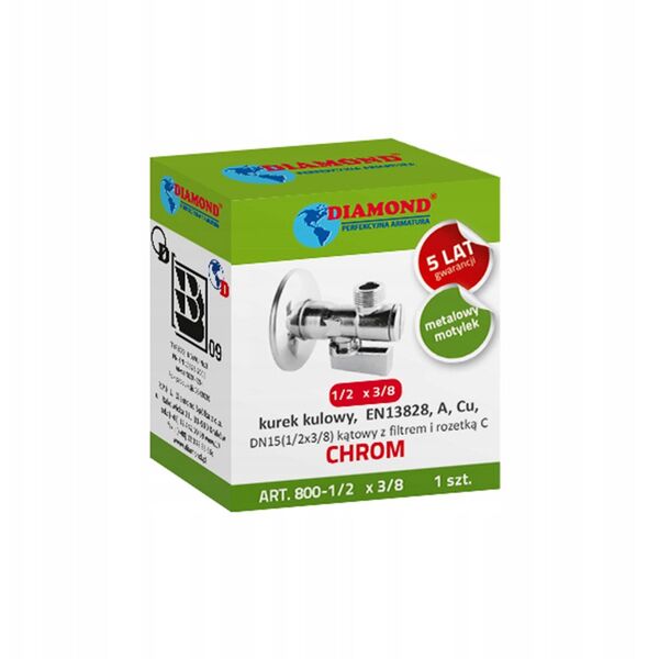 Diamond γωνιακή βαλβίδα με φίλτρο και ροζέτα 1/2"x3/8", χρώμιο ART.800-1/2X3/8 CH