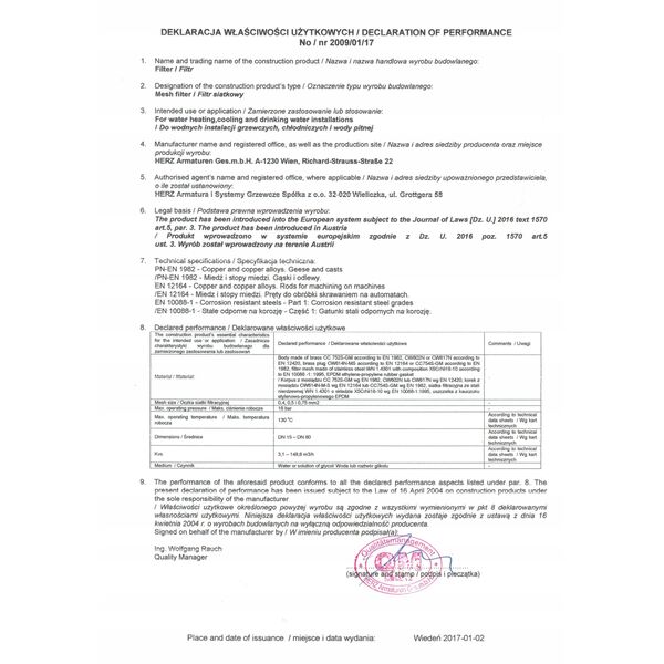 Φίλτρο για κρύο νερό Herz με μειωτήρα πίεσης DN 20 2301102