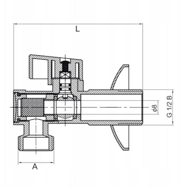 Γωνιακή βαλβίδα Diamond με φίλτρο και ροζέτα 1/2"x1/2", χρώμιο ART.801-1/2X1/2 CH.