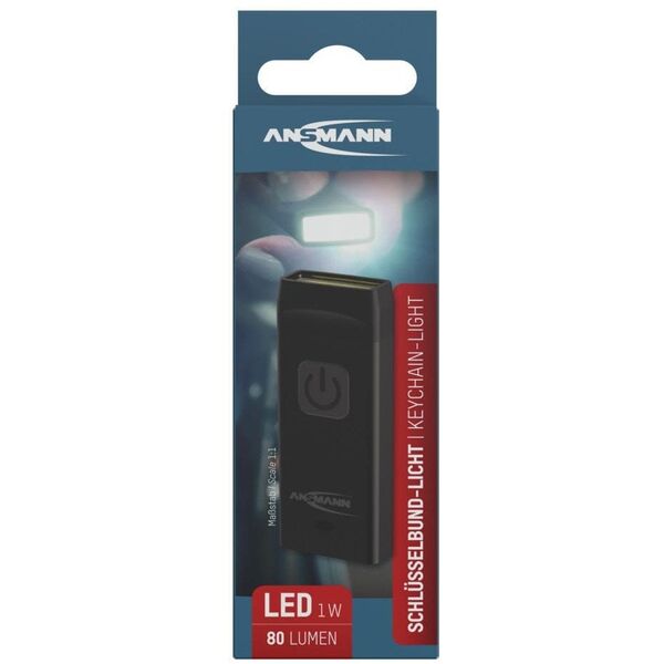 Ansmann Keychain light KL80R, Keychain flashlight, Black, Aluminium, Buttons, IPX3, COB LED